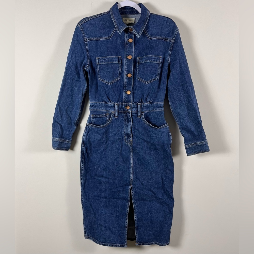 Madewell Womens Western Midi Shirtdress in Laselle Wash Size 2 Denim Button-Up